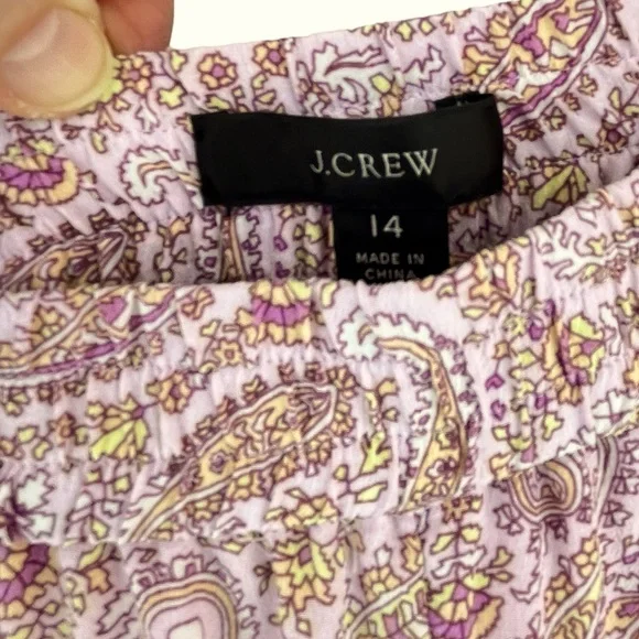 J. Crew 100% Silk Pull-on Pant in Beach Paisley Pink Yellow Blush White Sz 14 - Picture 6 of 10
